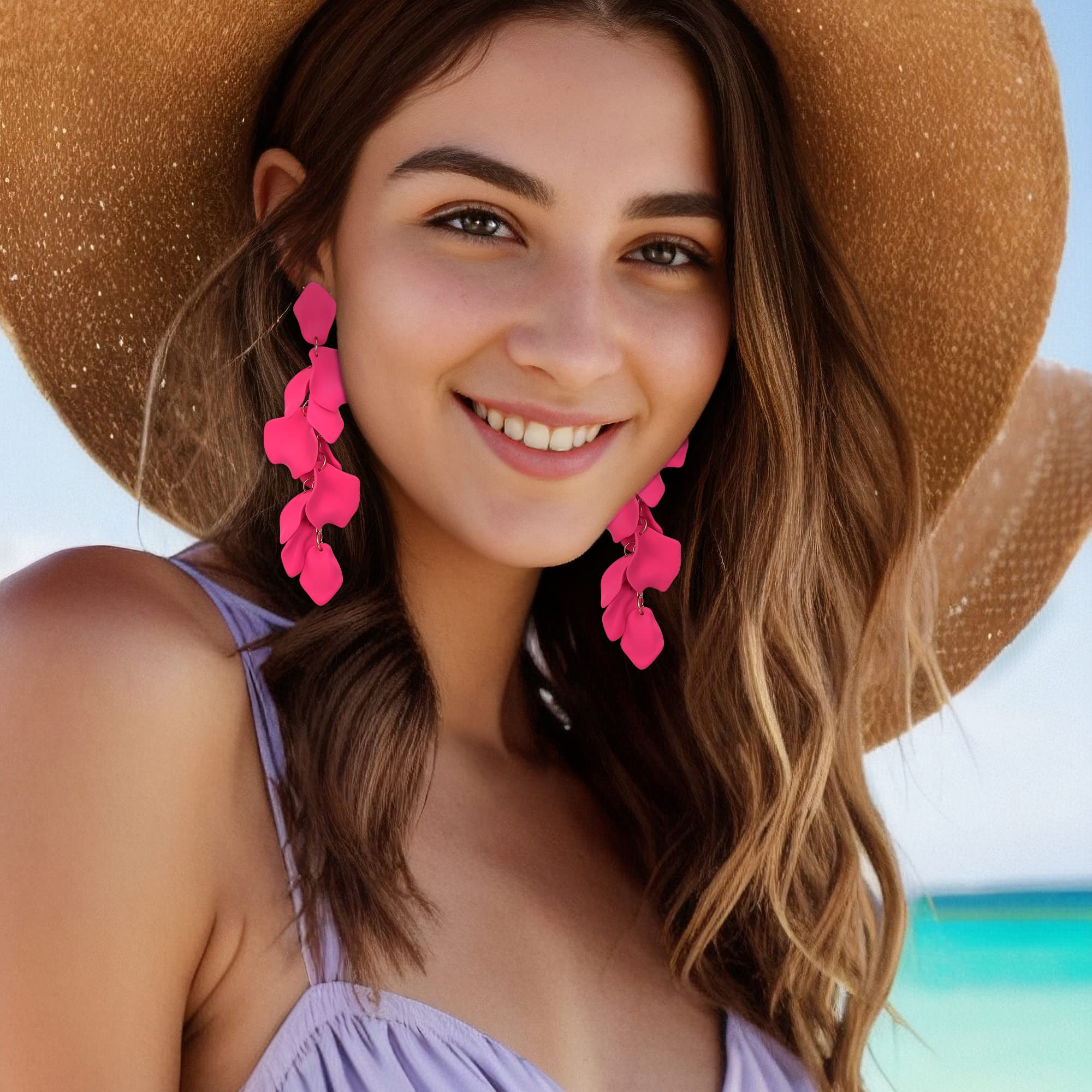 EVER FAITH 5-6 Pairs Acrylic Statement Tropical Leaf Petal Hoop Dangle Earrings - Colorful Fashion Jewelry for Women & Girls | Perfect for Summer, Beach, Parties & Boho Outfits