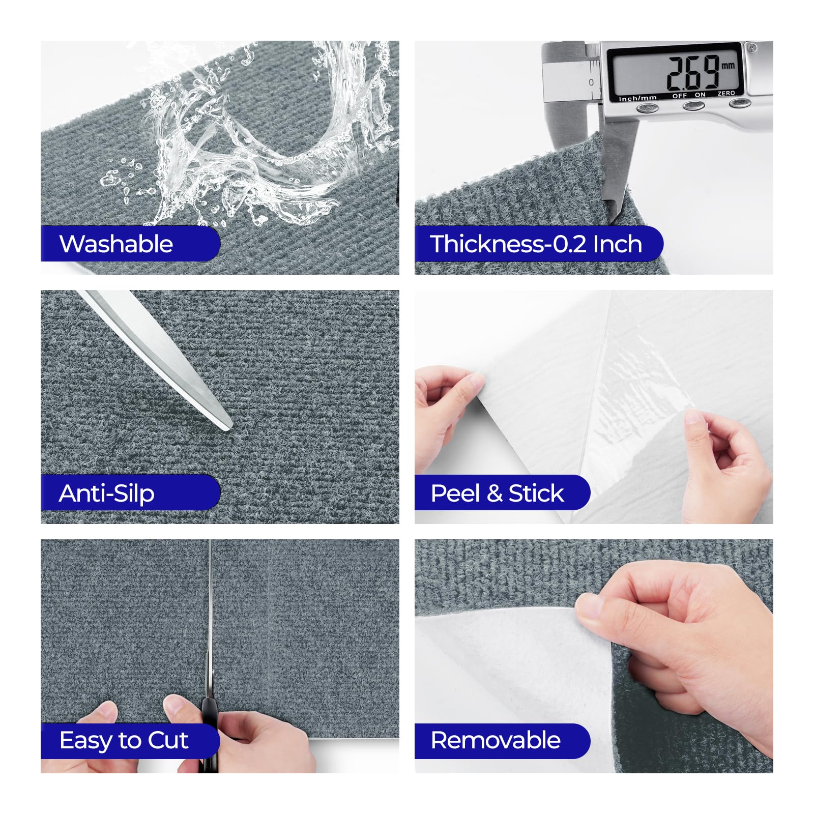 30 Pack Self-Adhesive Carpet Floor Tiles - 12
