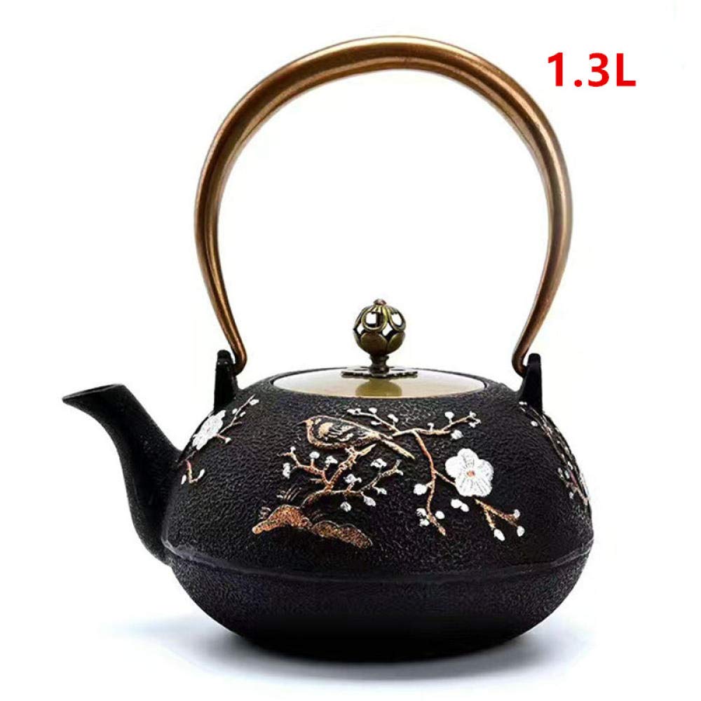 Japanese Cast Iron Teapot Set - Tetsubin Kettle with Stainless Steel Strainer, 1.3L Black - Perfect for Kungfu Tea Ceremony, Home Brewing & Gift Giving