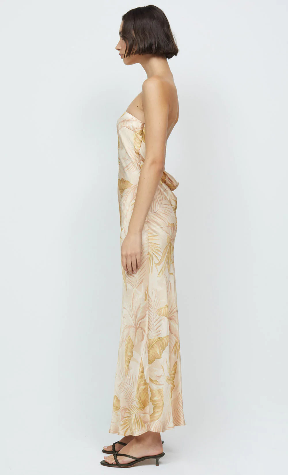 Dusty Palms Strapless Maxi Dress - Elegant Flowy Beach Wedding Gown for Women - Perfect for Summer Vacations, Boho Bridal Showers & Tropical Getaways