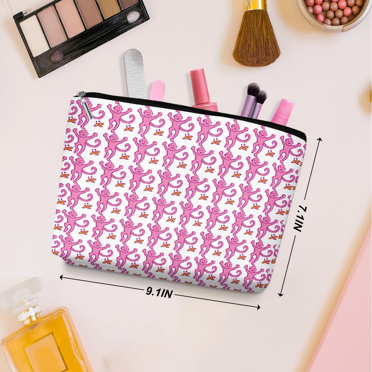 2 Pack Preppy Makeup Bags for Women & Teens - Cute Cosmetic Travel Pouch for Girls, BFF, Sister, Niece - Perfect Birthday, Graduation, Mother's Day Gift (Pink & Blue) - Ideal for Travel, Gym & Daily Organizer