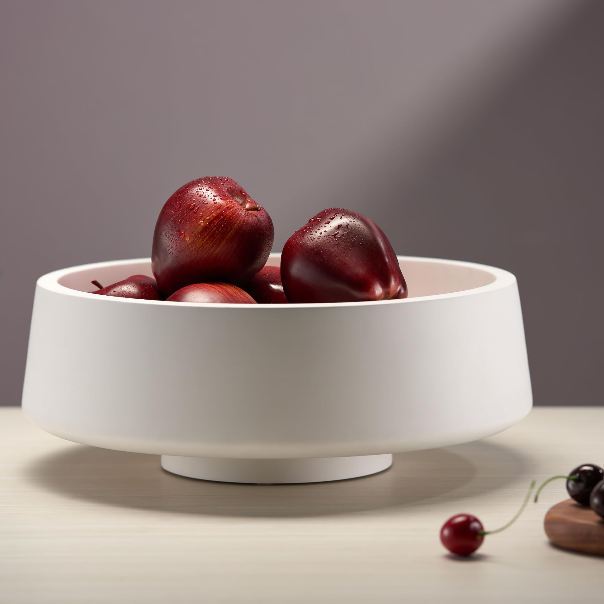 14.2-inch Large White Wooden Fruit Bowl with Pedestal - Decorative Kitchen Countertop Bowl for Displaying Fruits, Apples, Bananas & Home Decor