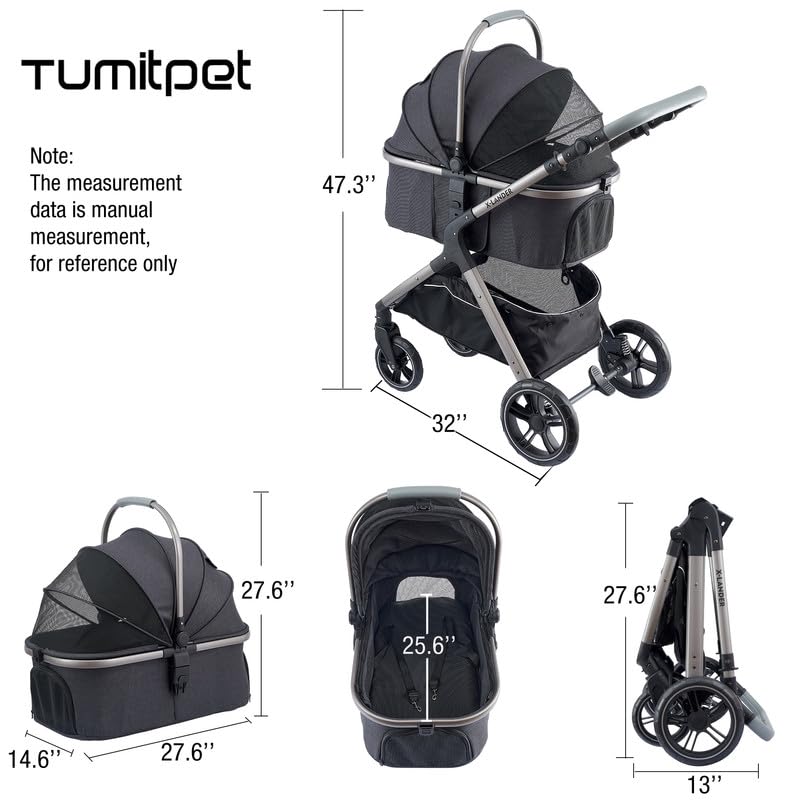 Premium Pet Stroller for Small & Medium Dogs & Cats - 4-Wheel Travel System with Carrier, Zipperless Entry, Cup Holder & Storage Basket - Perfect for Outdoor Walks, Vet Visits & Shopping Trips