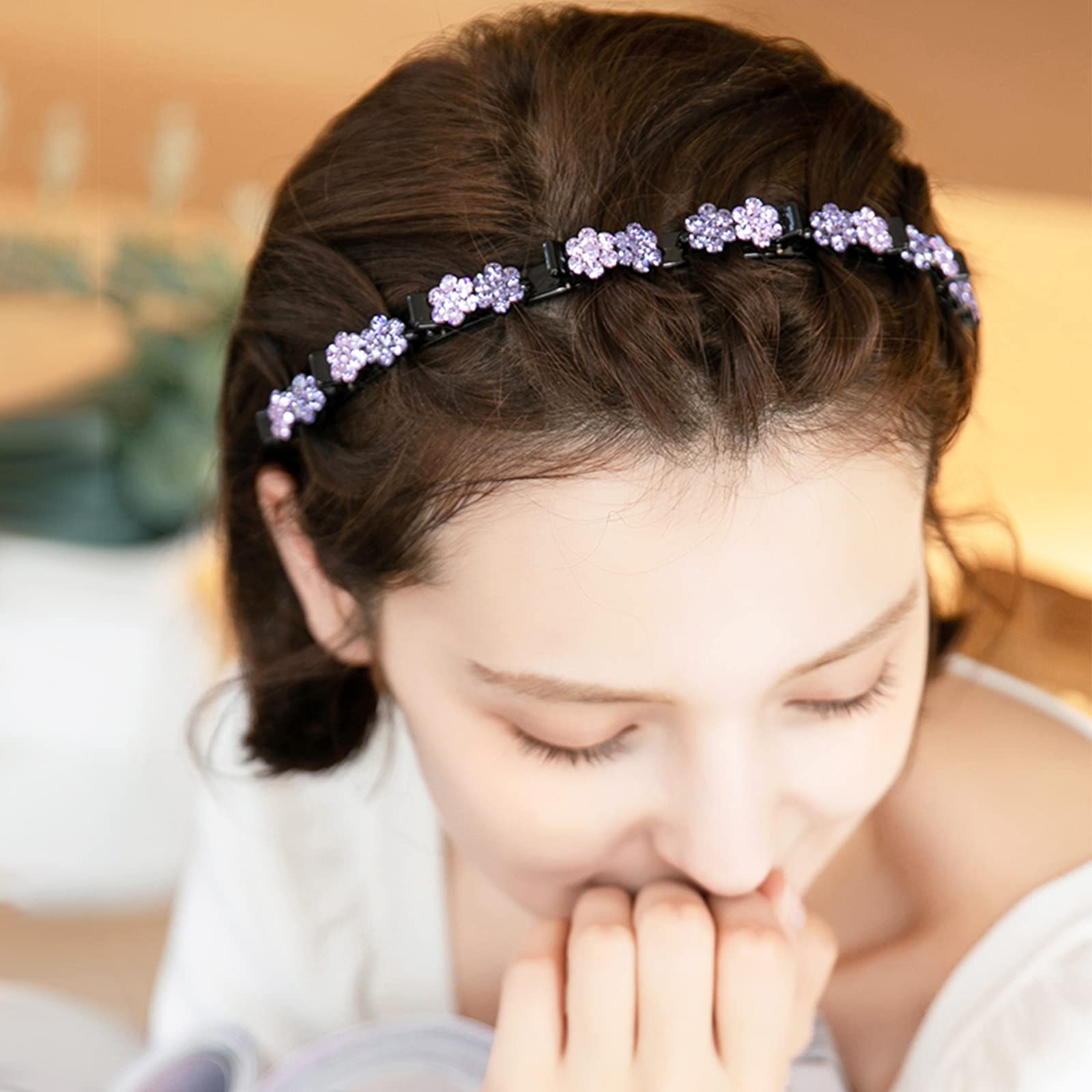 5-Piece Floral Crystal Hair Band Set for Women - Double Layer Twist Braid Headbands with Clips, Hollow Woven Hair Accessories for Women & Girls | Wedding, Party, Daily Wear