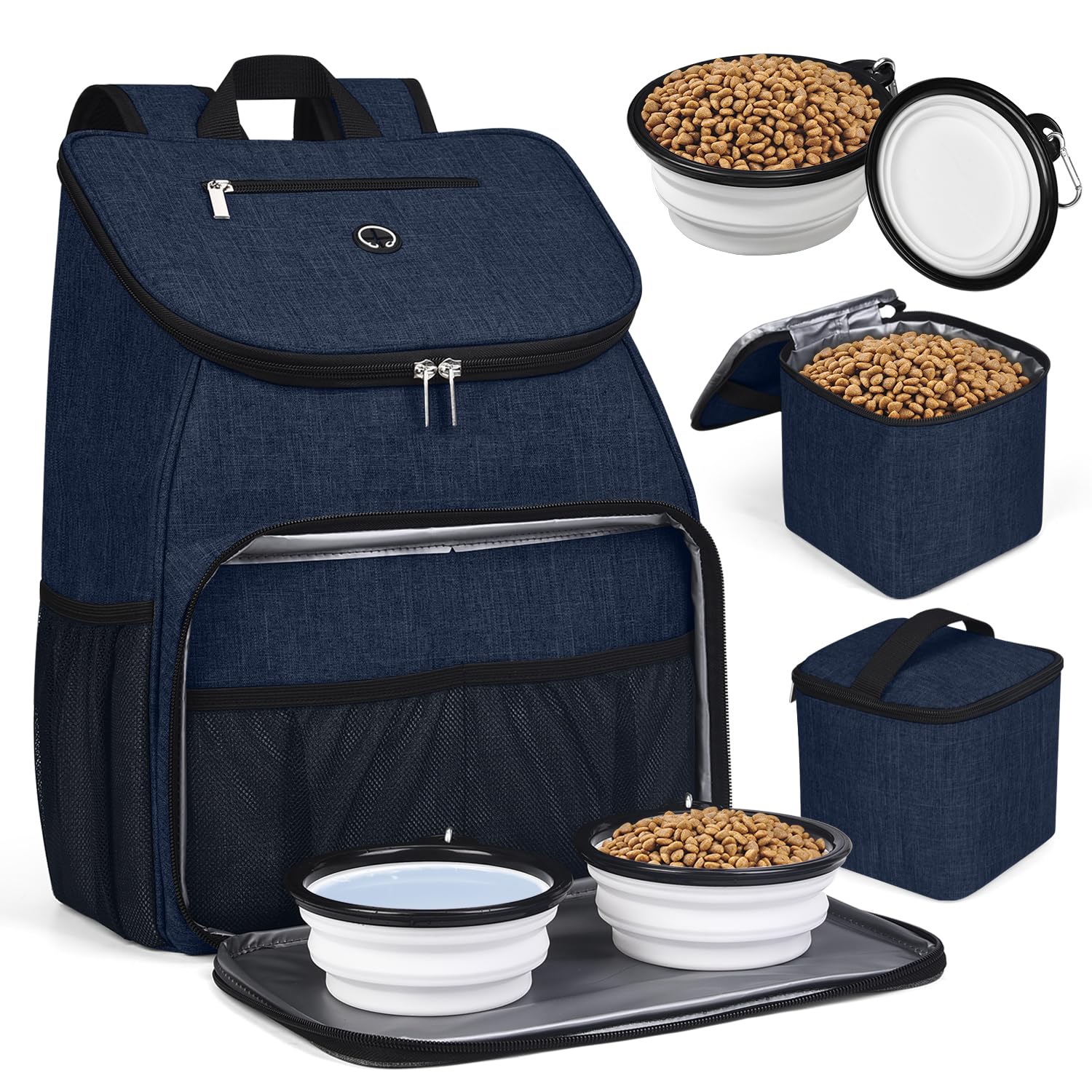 BAGLHER Airline Approved Dog Travel Backpack - Pet Carrier with 2 Collapsible Bowls & Food Containers for Small to Medium Dogs - Perfect for Air Travel, Hiking & Outdoor Adventures