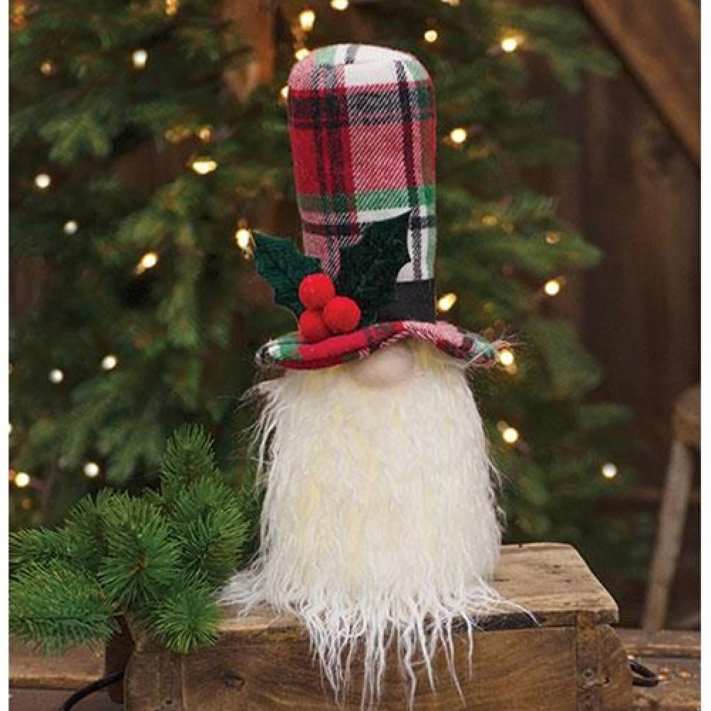 LED Light Up Plaid Santa Gnome Statue - Christmas Home Decor for Mantel, Tabletop & Holiday Display