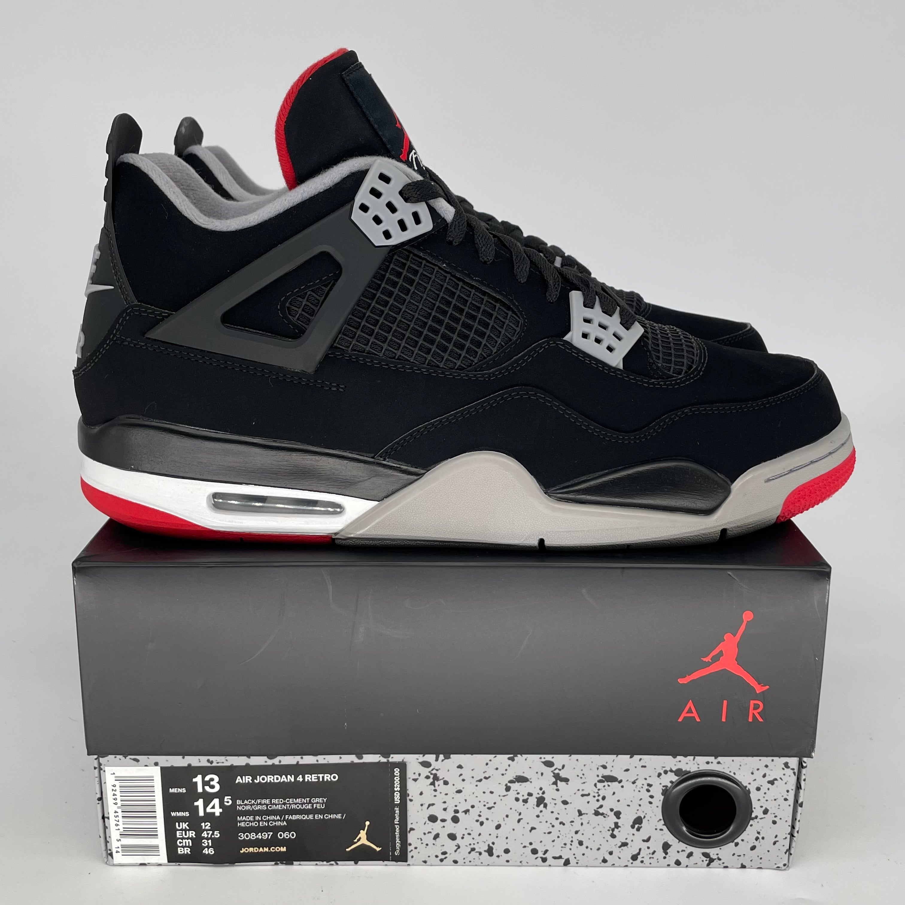 AIR JORDAN 4 BRED Retro 2019 - Men's Basketball Shoes Size 13 (308497-060) - Authentic Nike Sneakers for Streetwear & Sports