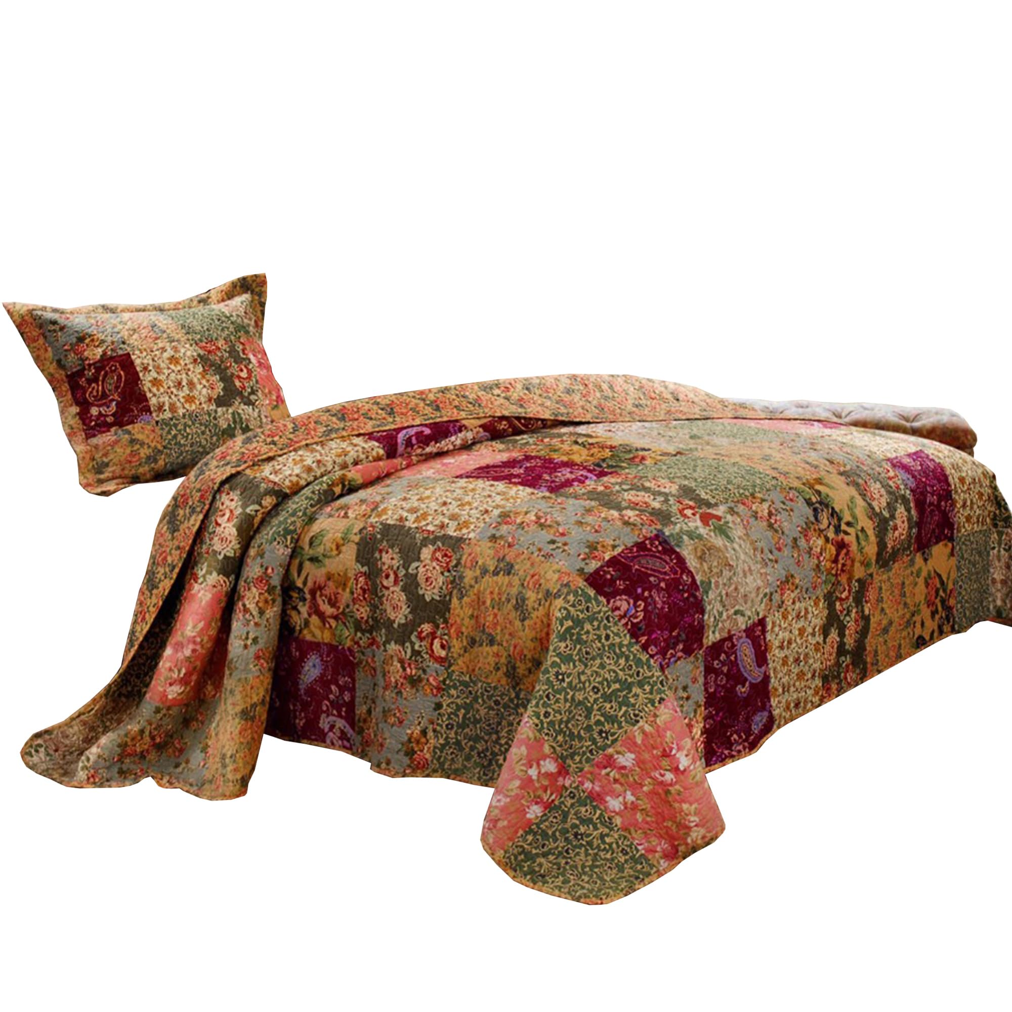 Benjara Kamet 2-Piece Twin Size Floral Printed Bedspread Set - Soft Fabric Bedding for Girls Room, Dorm Decor & Guest Bedroom