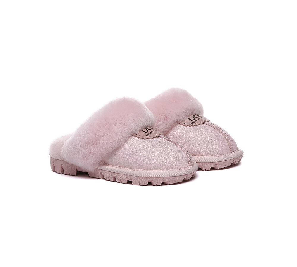 Australian Shepherd® Kids UGG Slippers - Genuine Sheepskin Wool Indoor/Outdoor House Shoes for Boys & Girls - Perfect for Winter Comfort & Cozy Home Wear