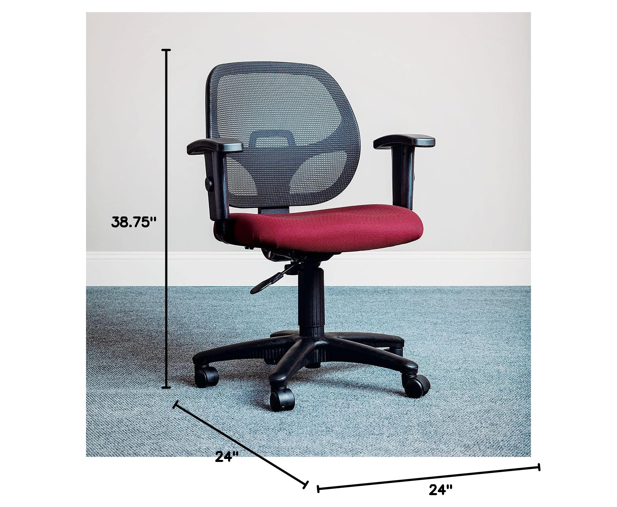Ergonomic Mesh Back Office Chair with Adjustable Arms - Breathable Fabric, Red - Perfect for Home Office, Conference Rooms & Workspaces
