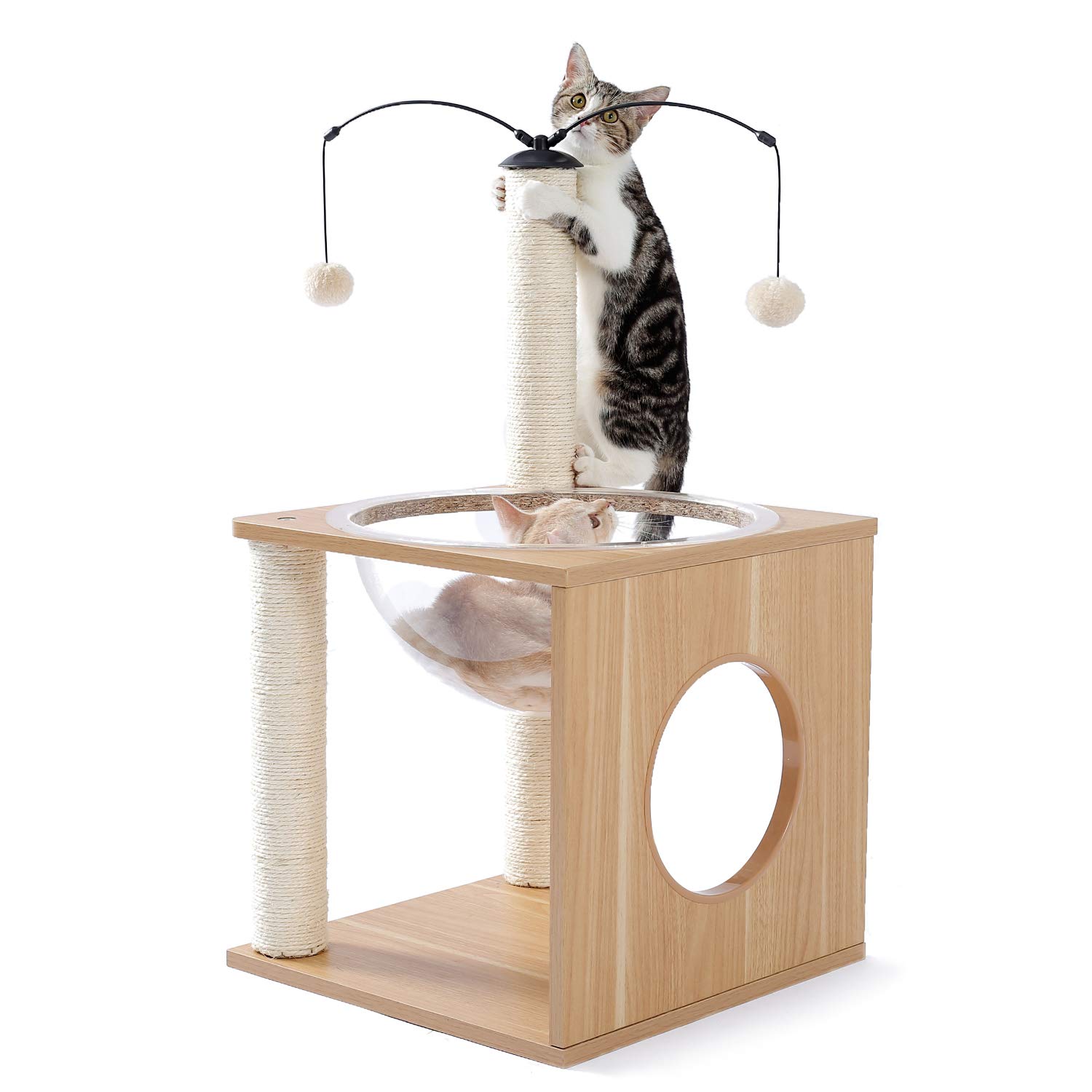 Premium Cat Tree Tower with Sisal Scratching Posts, Hammock, Perch & Dangling Toys - Multi-Level Cat Condo with Plush Bed Platform for Climbing, Scratching & Lounging - Beige (Perfect for Indoor Cats & Small Spaces)