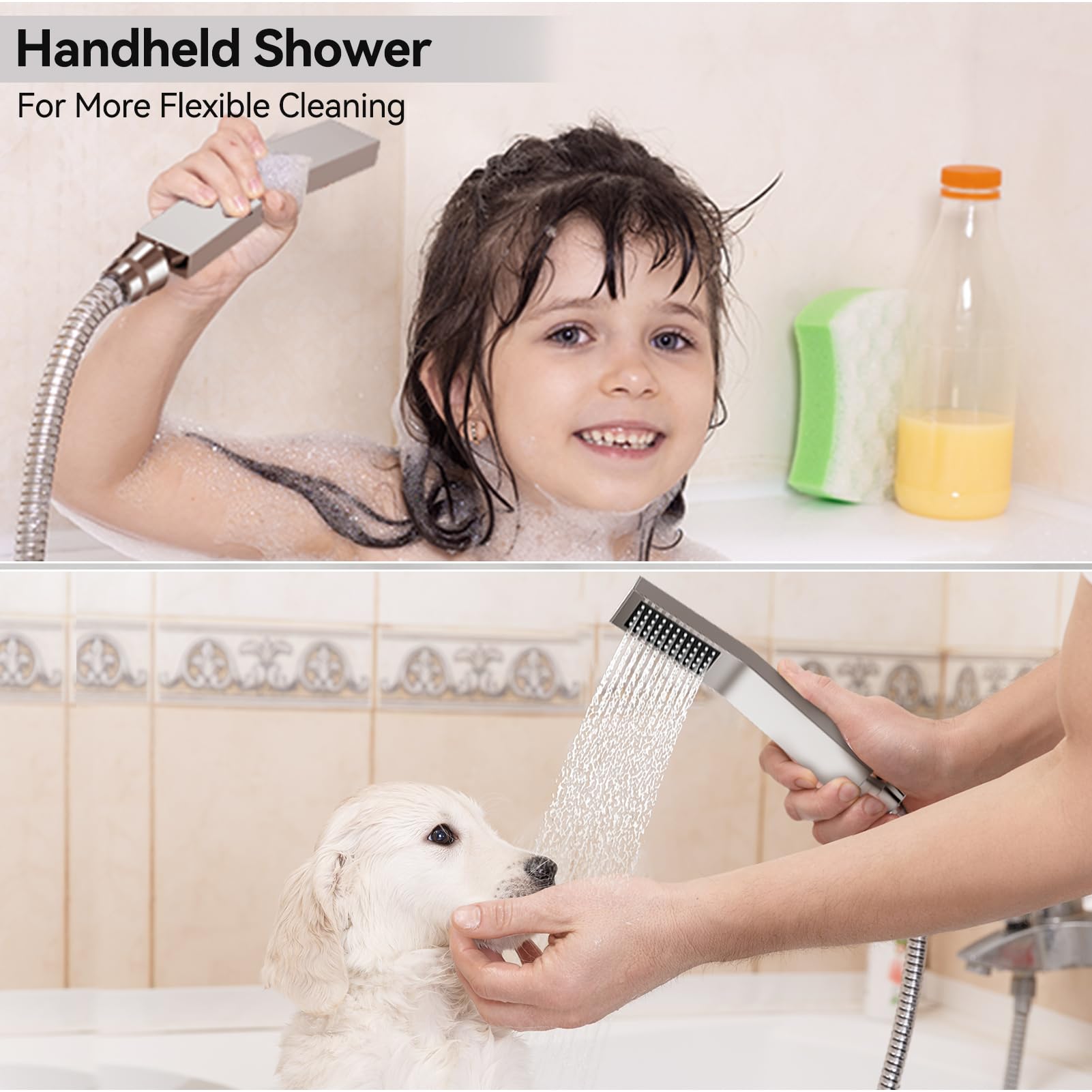 Starbath 12+6 Inch Brushed Nickel Shower Faucet Set - Double Rainfall Shower Head & Handheld Spray Combo for Two Person, Ceiling Mount Shower System with Valve Body & Trim Kit - Perfect for Master Bathroom, Spa-Like Experience & Couple Showering