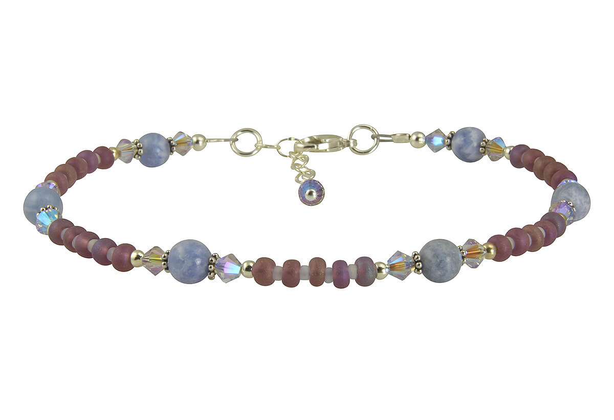 Natural Crystal Blue Lace Agate Gemstone Anklet Bracelet - Handmade Adjustable Beaded Ankle Jewelry for Women, Boho Chic Accessories for Beach, Yoga & Summer Outfits