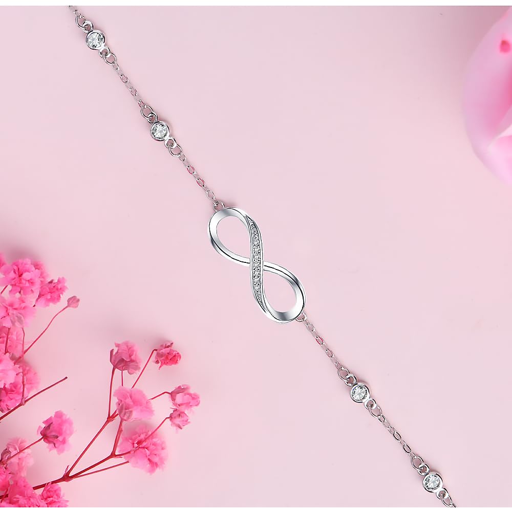 S925 Sterling Silver Infinity Ankle Bracelet for Women - Classic Elegant Anklet Jewelry Gift for Mother, Wife, Girlfriend - Perfect for Weddings, Anniversaries & Everyday Wear