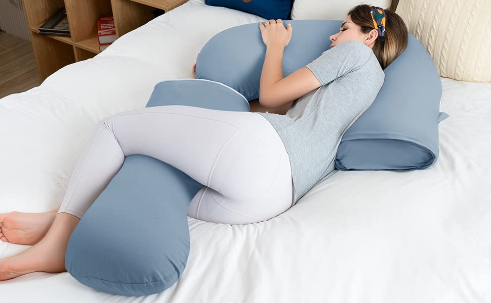 **INSEN Pregnancy Body Pillow Cover - L-Shaped Full Body Pillow Case for Maternity Support, Soft & Breathable Blue Cover - Perfect for Comfort During Pregnancy & Nursing**