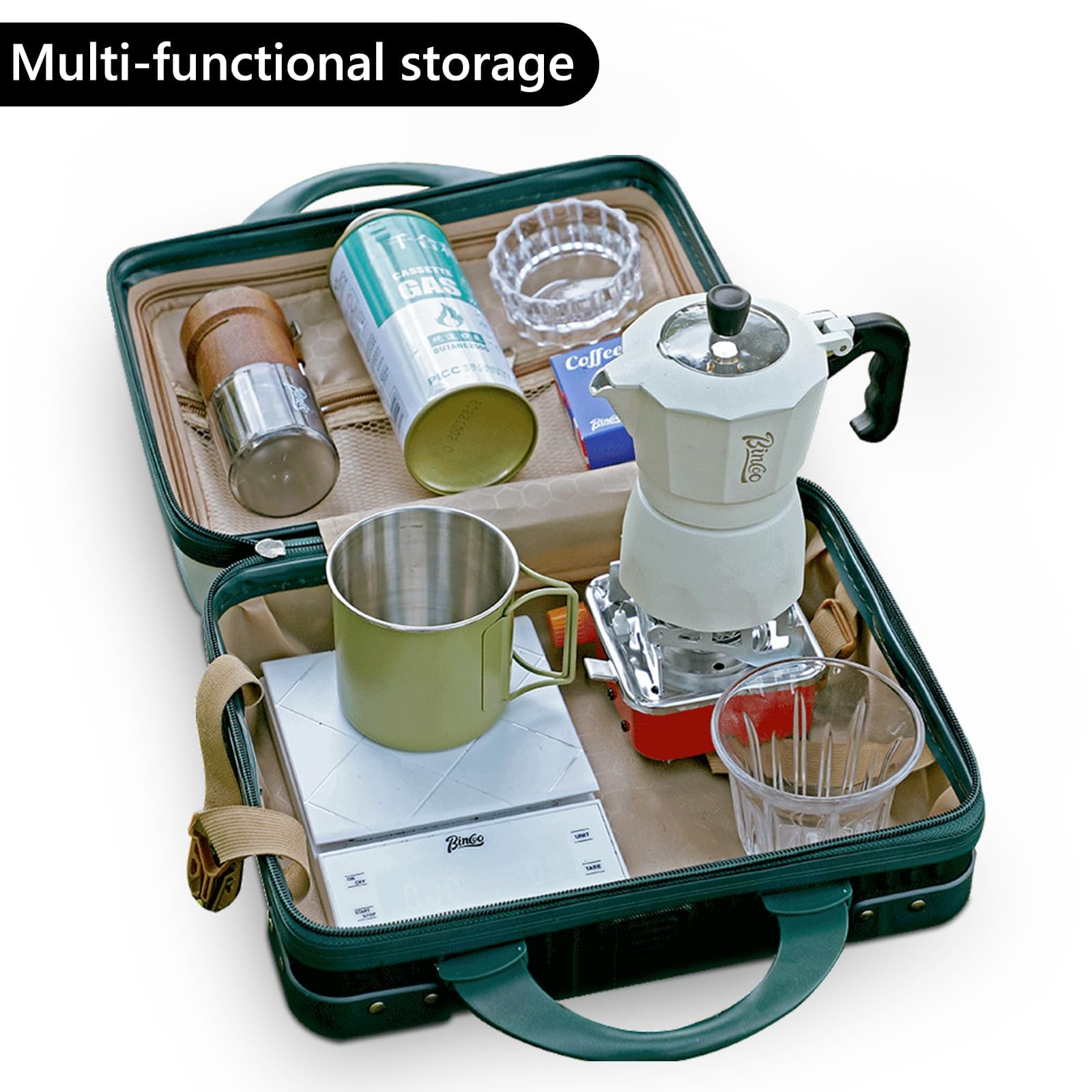 Bincoo Waterproof Espresso Machine Travel Case - Portable Coffee Maker Storage Box with Comfortable Handle for Barista, Travel, Office & Camping (White & Green) | Perfect for Home Use, Coffee Shops & Outdoor Adventures