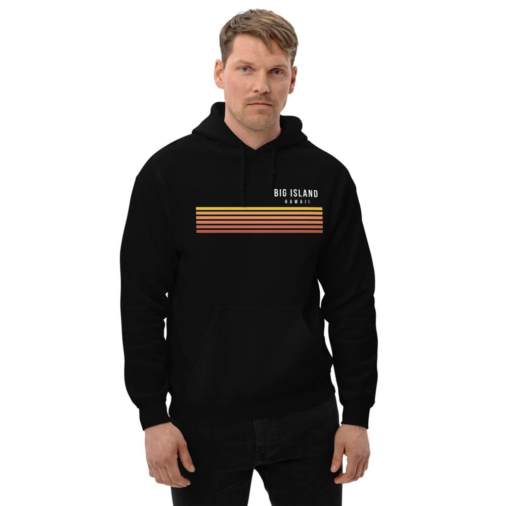 Retro Big Island Hawaii Vacation Stripes Unisex Hoodie - Comfortable Pullover Sweatshirt for Men & Women - Perfect for Beach Trips, Casual Outings & Relaxing at Home