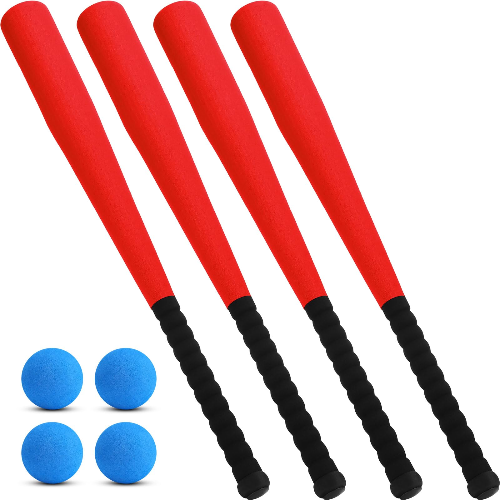 Wettarn 4-Piece Foam Baseball Bat Set - 24 Inch Soft Foam Bats with Safe Baseballs for T-Ball, Perfect for Kids & Beginners | Indoor & Outdoor Training, Backyard Games, PE Class, and Family Sports Activities