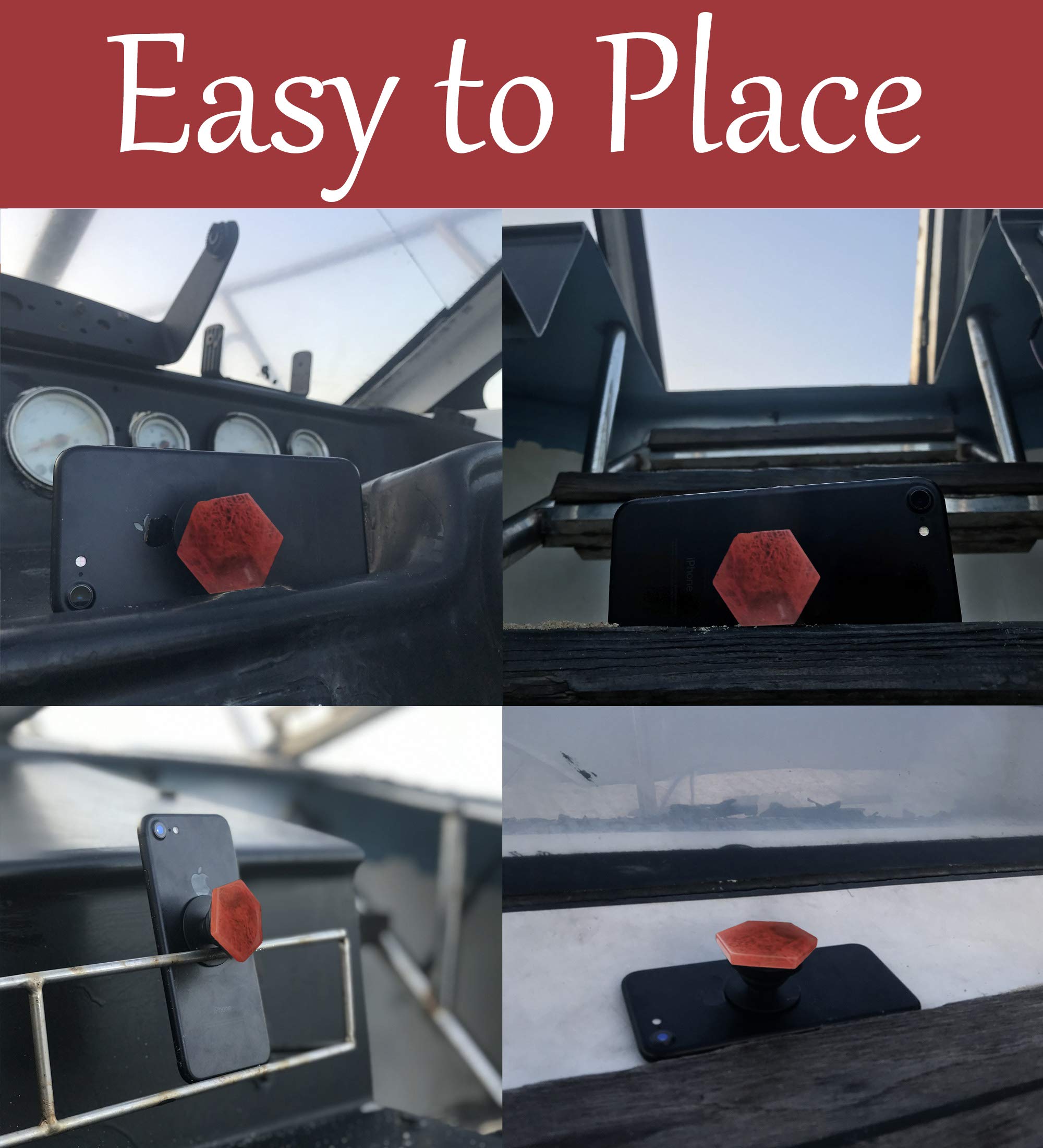 Natural Crystal Hexagon Phone Grip - Collapsible Phone Holder for iPhone, Android & Tablets | Portable Anti-Slip Grip | Hexagon Red Crystal | Perfect for Work, Travel & Daily Use
