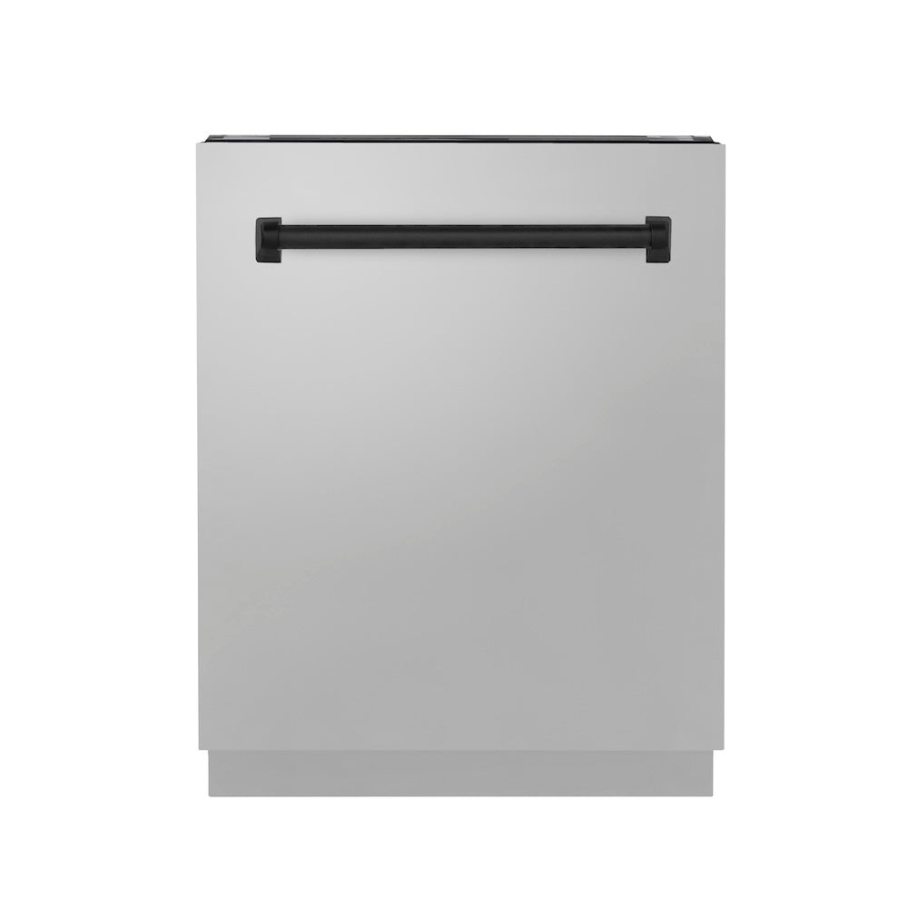 ZLINE Autograph Edition 24-inch Built-In Tall Tub Dishwasher - Stainless Steel with Matte Black Handle, 51dBa (DWVZ 304 24 MB) | 3rd Rack & Top Control | Perfect for Modern Kitchens & Open-Concept Homes