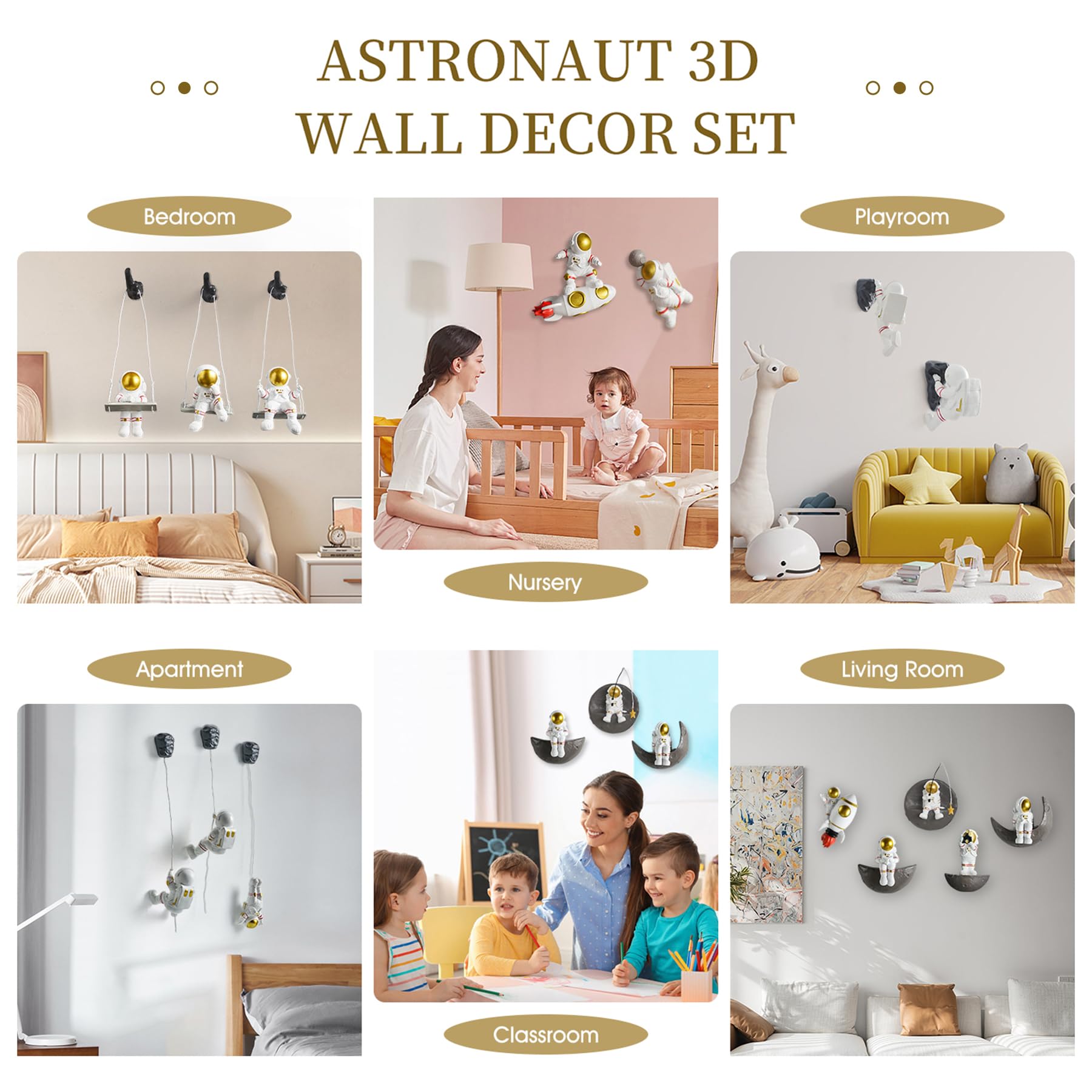 3D Astronaut Wall Sculpture Decor Set - Modern Space Theme Home Decor for Living Room, Bedroom & Kids Room | Unique 3D Wall Art for Sofa Background & Outer Space Themed Nursery Decor