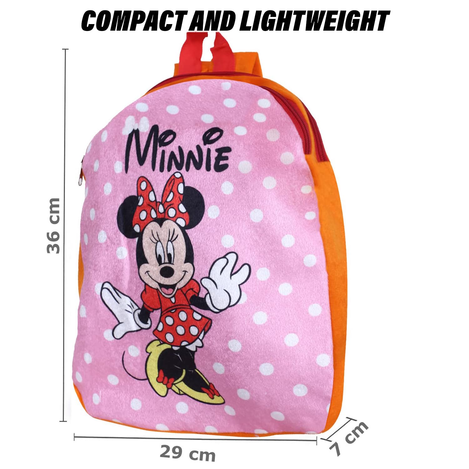 Disney Minnie Mouse Velvet Kids School Backpack for Boys & Girls - 2 Compartment Book Bag with Adjustable Straps | Durable Student Backpack for Elementary School, Daycare & Travel | Orange