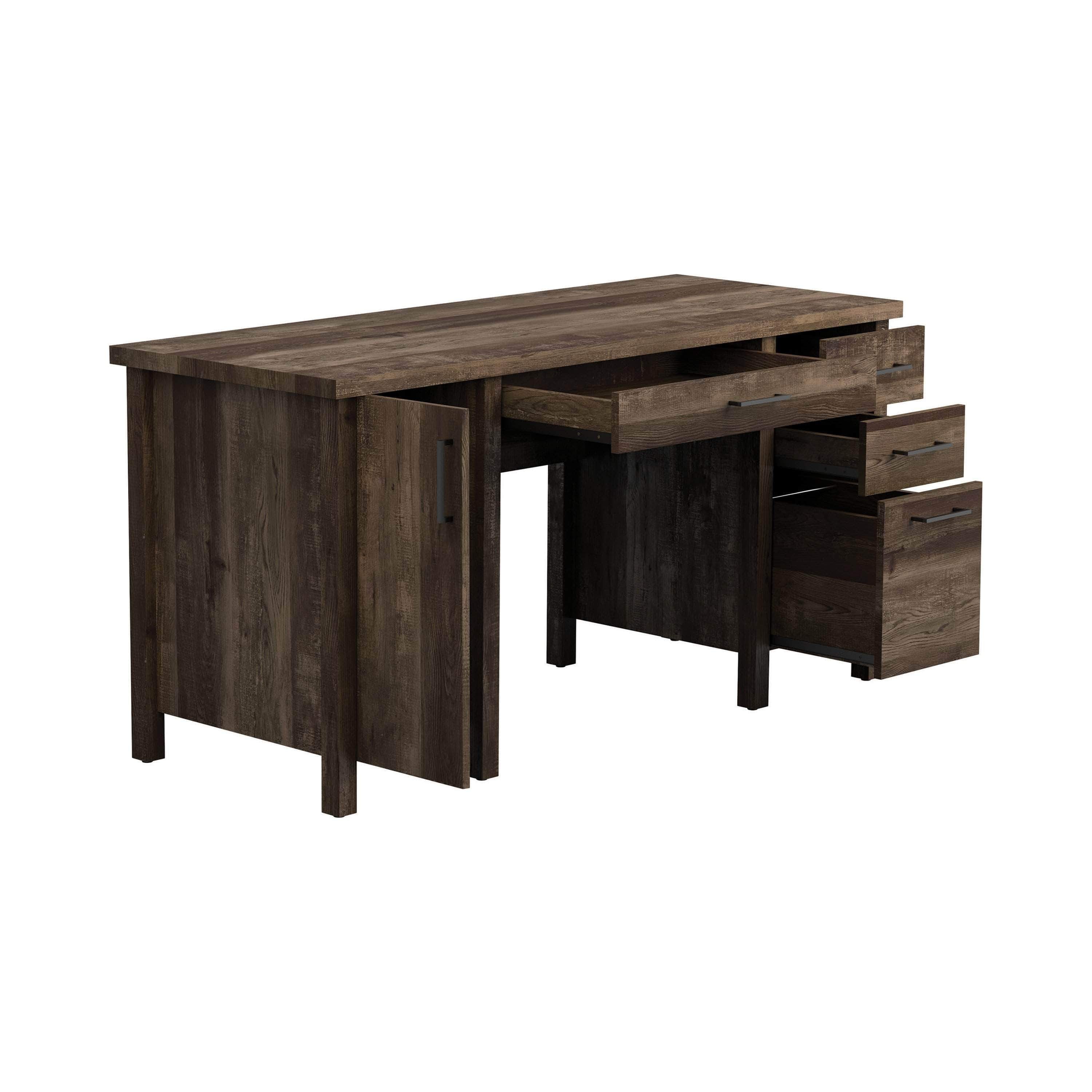 Rustic Oak 4-Drawer Adjustable Shelf Office Desk - Perfect for Home Office, Study Room & Workspace Organization