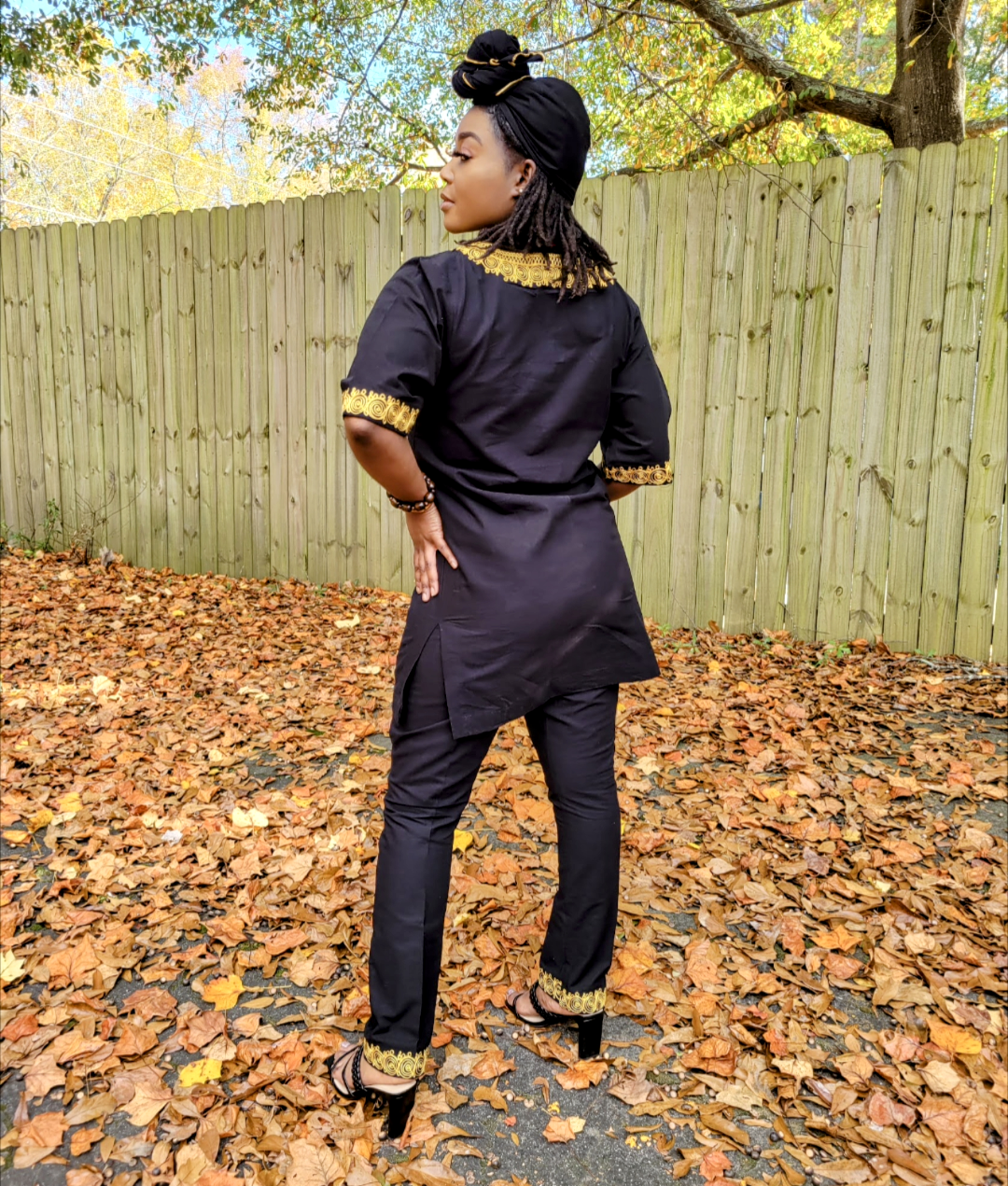 Bintu Black and Gold Embroidered Top and Pants Set DP4084 | Elegant Women's Outfit for Parties, Weddings & Special Occasions
