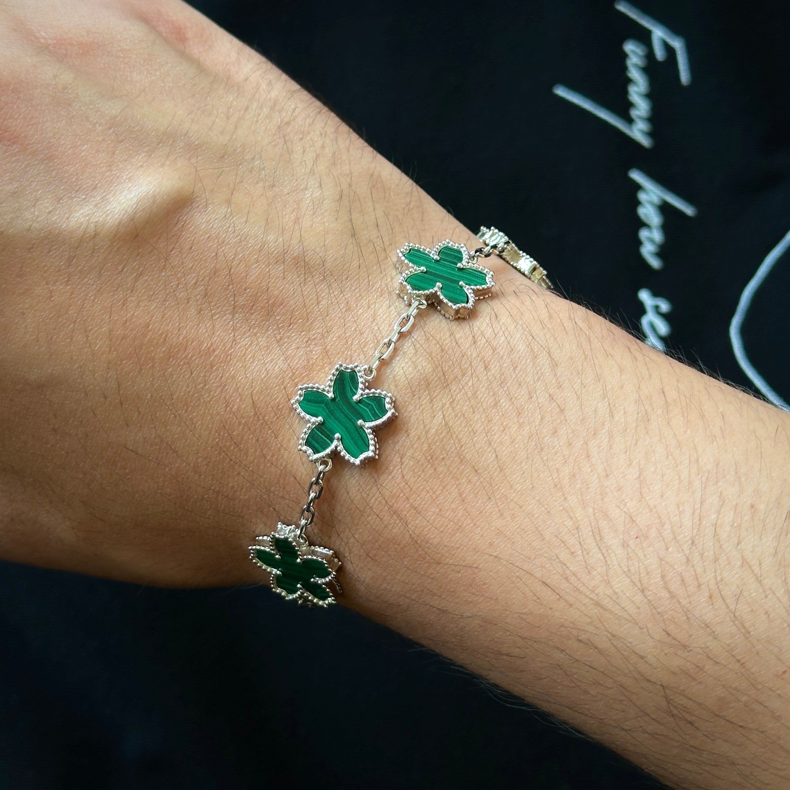 Sakura 5 Motif Malachite Bracelet for Women - Elegant Floral Jewelry Gift for Birthday, Anniversary & Special Occasions