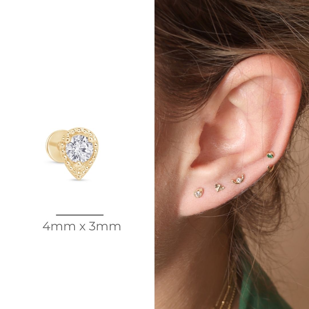 14K Yellow Gold Diamond Droplet Flat Back Stud Earrings - Elegant & Dainty Jewelry for Women, Perfect for Everyday Wear, Parties & Special Occasions