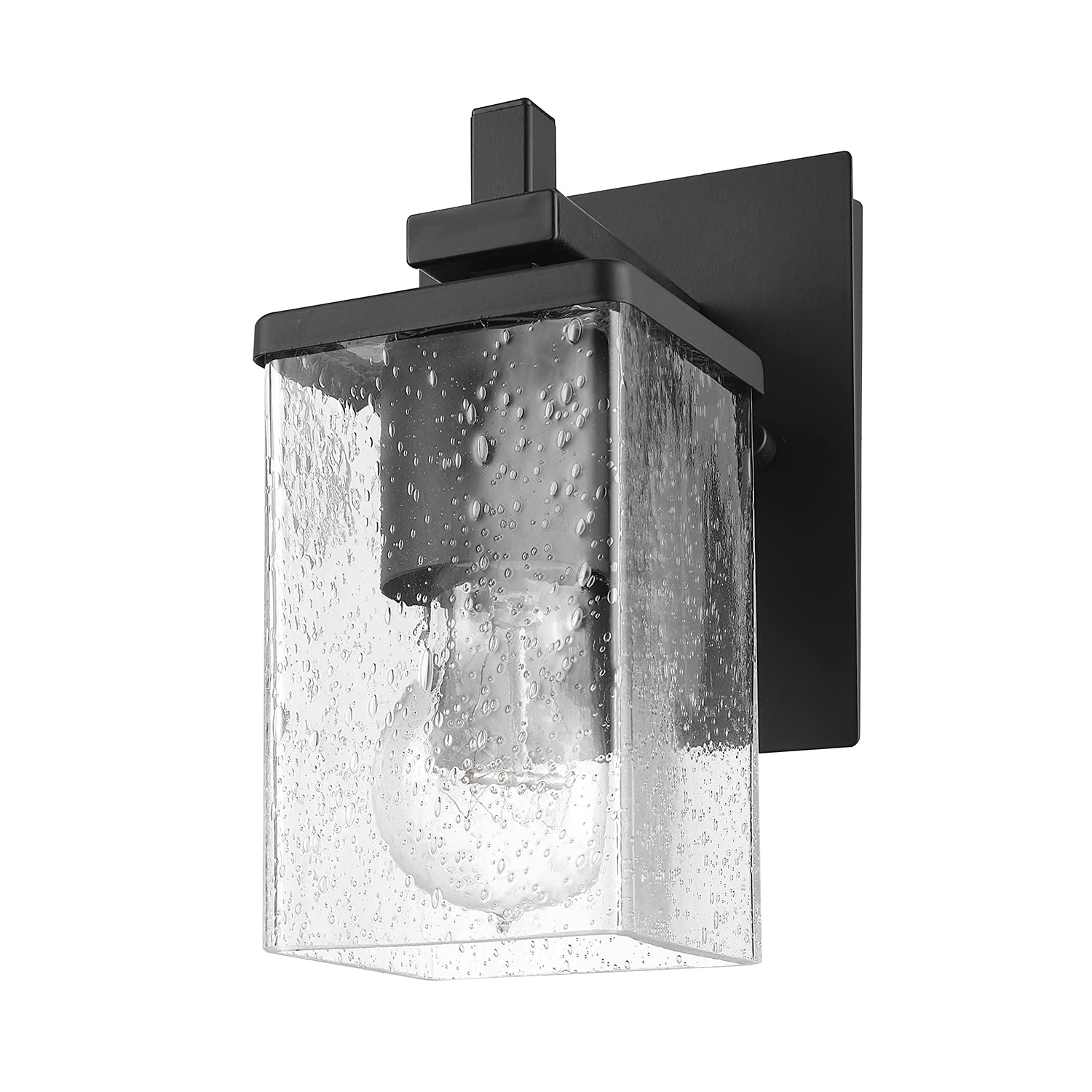Globe Electric 51856 Black Matte Wall Sconce Vanity Light with Seeded Glass Shade - 1-Light Bathroom Fixture for Bedroom, Hallway & Dressing Room Lighting