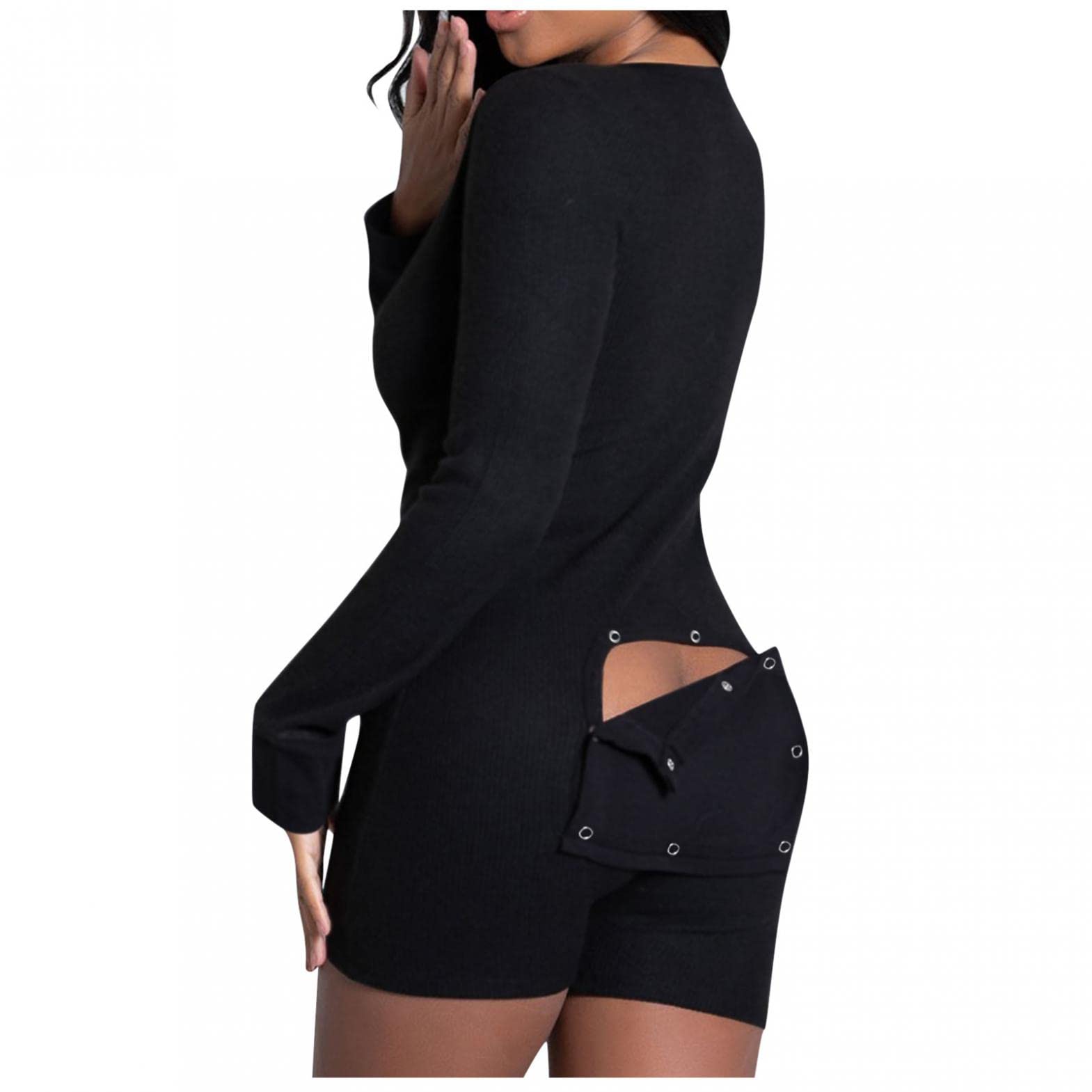Sexy Women's Onesie Pajamas with Functional Butt Flap - Long Sleeve Romper Jumpsuit for Sleeping, Lounging & Cozy Nights at Home