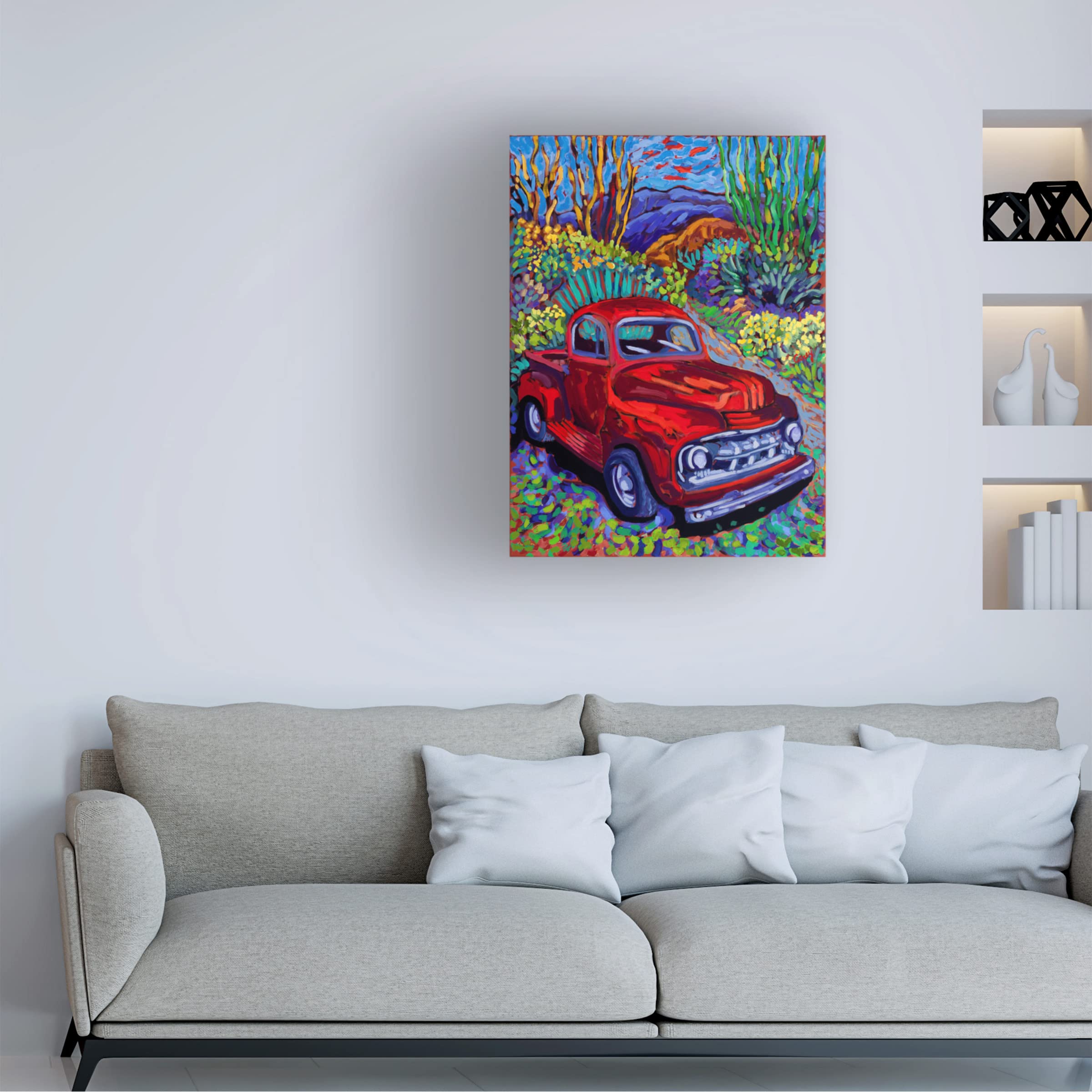 Trademark Fine Art 'Red Truck Luck' Canvas Wall Art by Cathy Carey - Perfect for Home Decor, Living Room, Office & Gift Giving