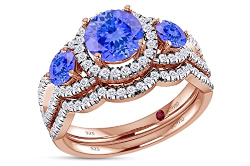 Natural Tanzanite Rose Gold Over Silver
