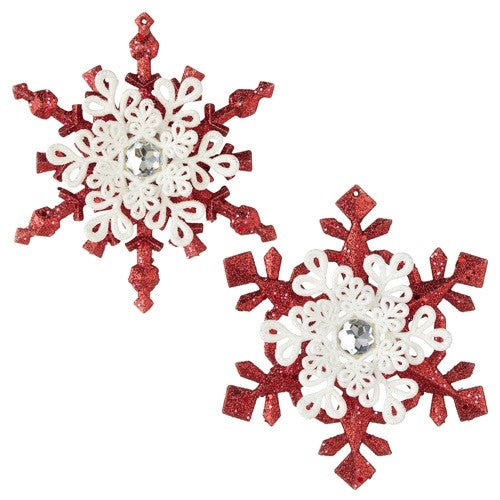 5.25 Inch Red and White Glitter Snowflake Christmas Tree Ornament - Perfect for Holiday Decor, Xmas Party, and Winter Home Decoration