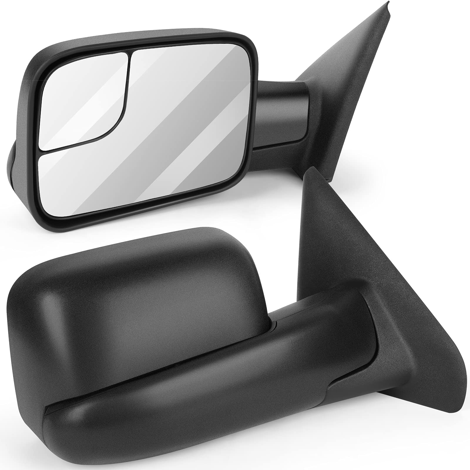 2002-2008 Dodge Ram 1500 & 2003-2009 Ram 2500/3500 Towing Mirrors - Manual Adjust Non-Heated Pair (LH+RH) - Perfect for Trailering, RV Towing & Heavy-Duty Hauling