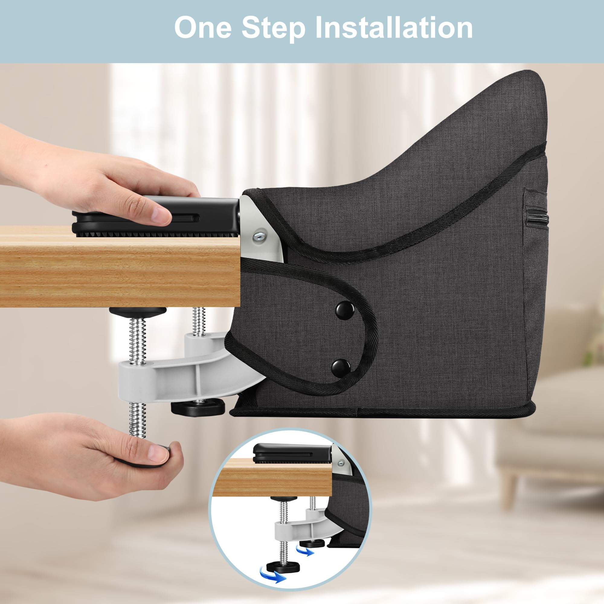 Jozzve Hook On High Chair - Portable & Foldable Baby Feeding Seat with Storage Bag for Travel & Home - Perfect for Dining Out, Camping & Small Spaces (Brown)