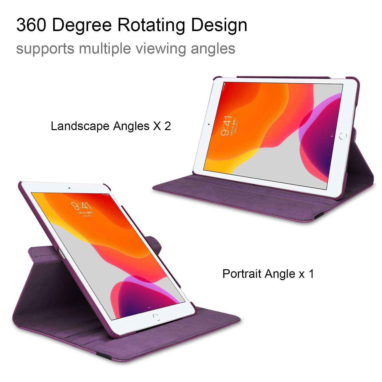 Premium 360° Rotating Leather Case for iPad Air 2 - Multi-Angle Stand with Auto Sleep/Wake | Full Body Protection | Purple | Perfect for Work, Travel & Entertainment