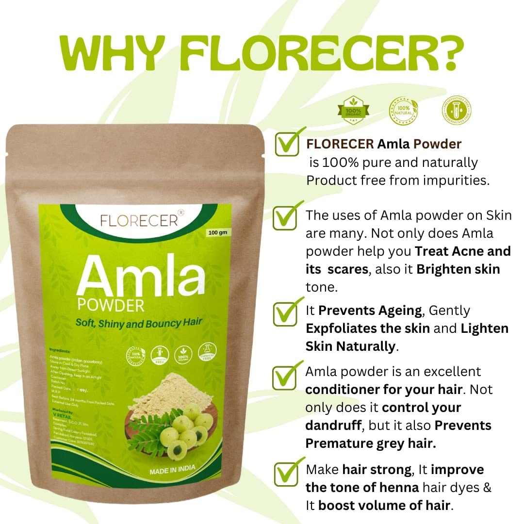 Organic Amla Powder for Hair Growth & Skin Care | Indian Gooseberry Powder | Natural Hair Color Treatment | DIY Hair Mask (100g) - Promotes Healthy Hair & Glowing Skin | Perfect for Ayurvedic Beauty Routines & Homemade Hair Treatments