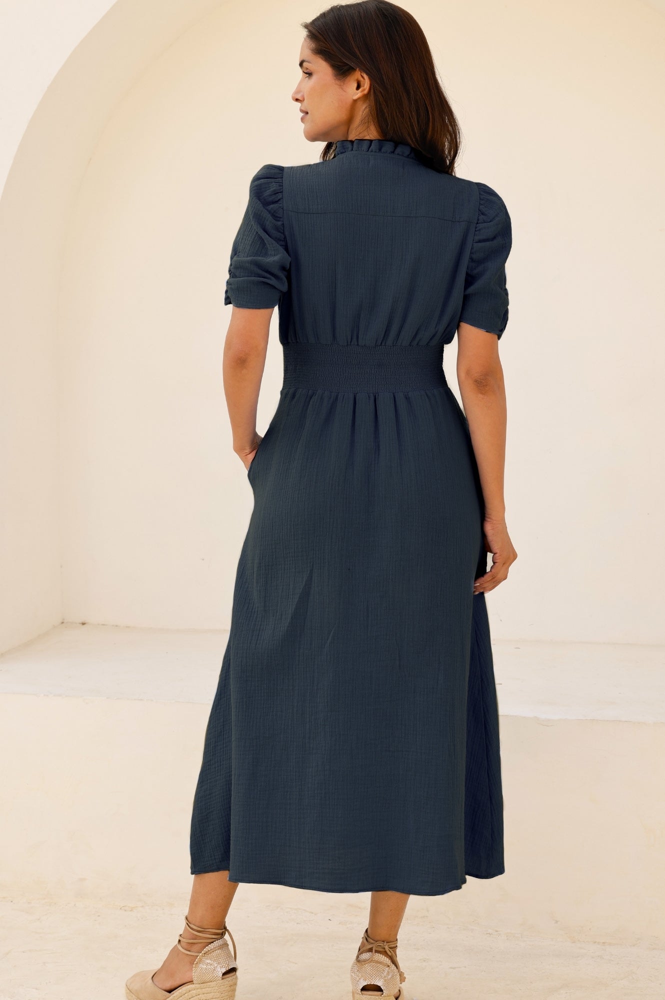 Esha Cheesecloth Dress for Women - Soft & Breathable Navy Blue Summer Dress - Perfect for Beach, Vacation & Casual Outings