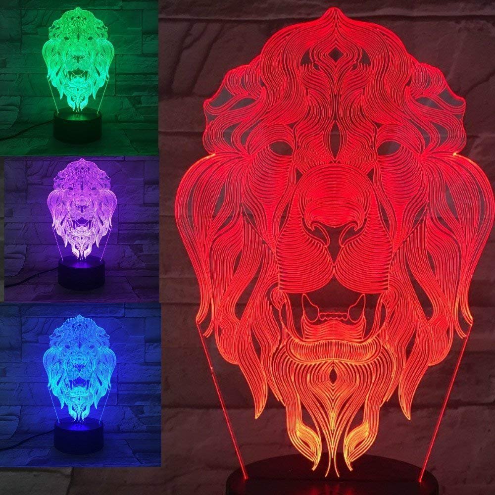 3D Lion Animal Night Light with Touch Switch - 7 Color Changing LED Table Lamp for Kids Room, Nursery, Birthday Gift, Christmas Decor, Home Desk & Bedside Lighting