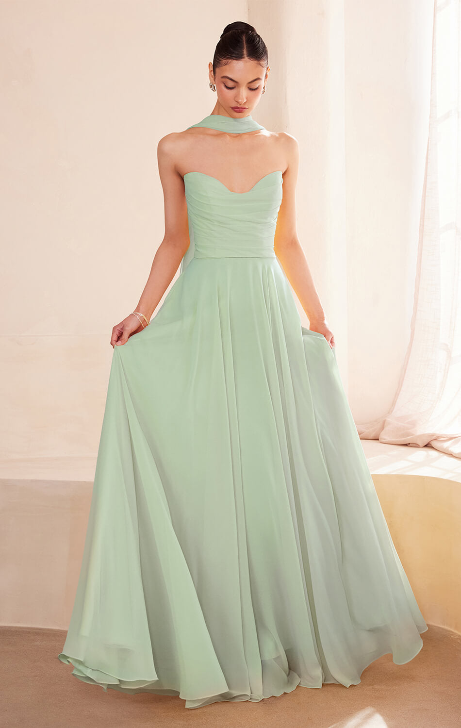 Ella Gown - A-Line Strapless Chiffon Wedding Dress for Brides | Perfect for Beach Weddings, Evening Galas & Formal Events
