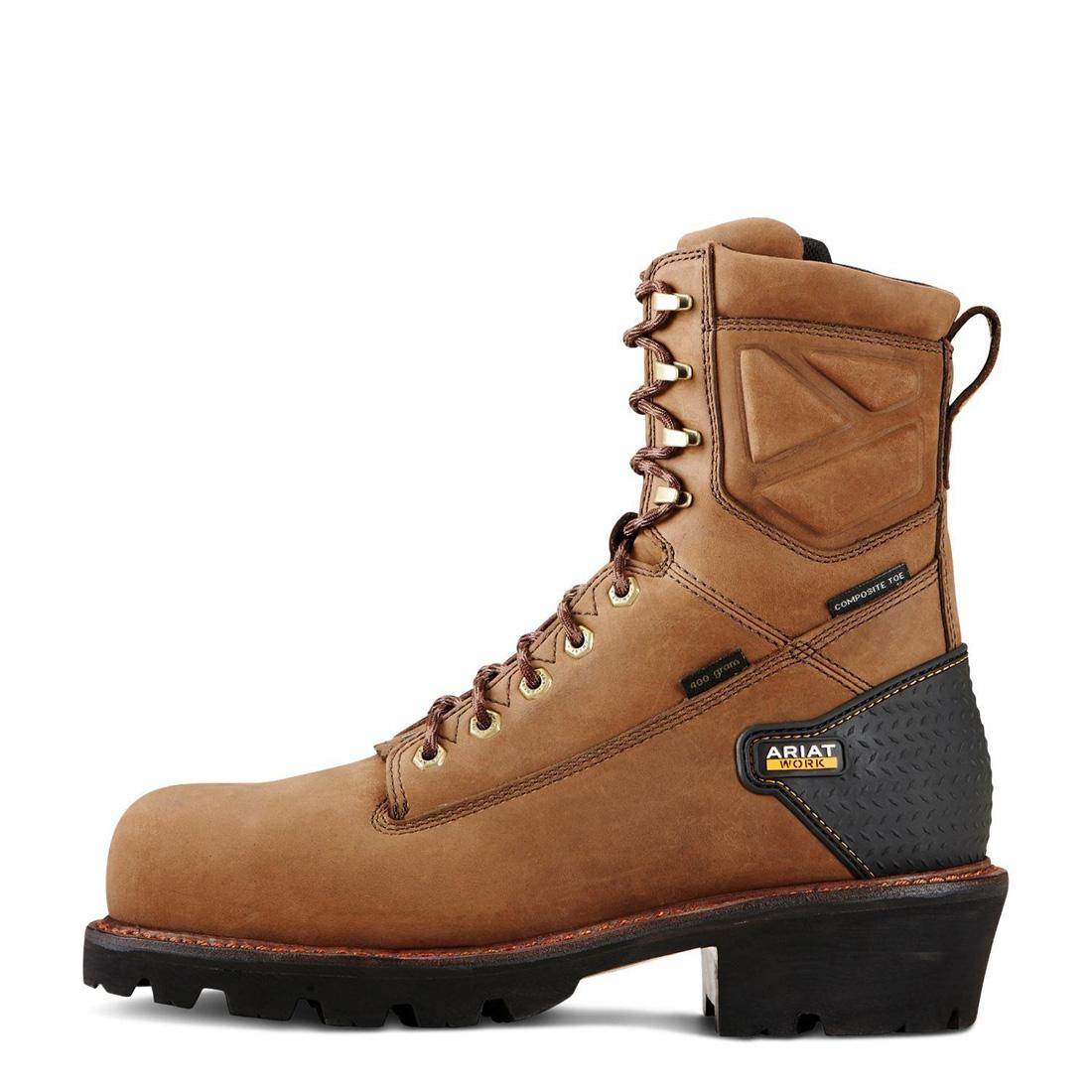 8 Inch Composite Toe Waterproof Work Boots - 400g Insulated, Oily Distressed Brown - Heavy Duty Safety Shoes for Construction, Oil Rig & Outdoor Work