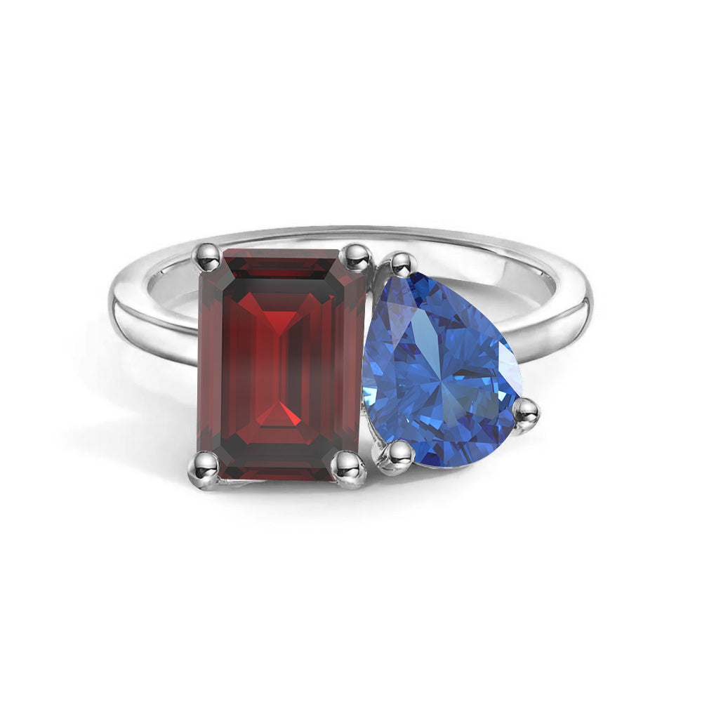 Personalized Garnet Birthstone Ring for Couples - Custom Toi et Moi Anniversary Ring for Her - Romantic Gift for Valentine's Day, Engagement or Wedding Anniversary (Perfect for February Birthdays)