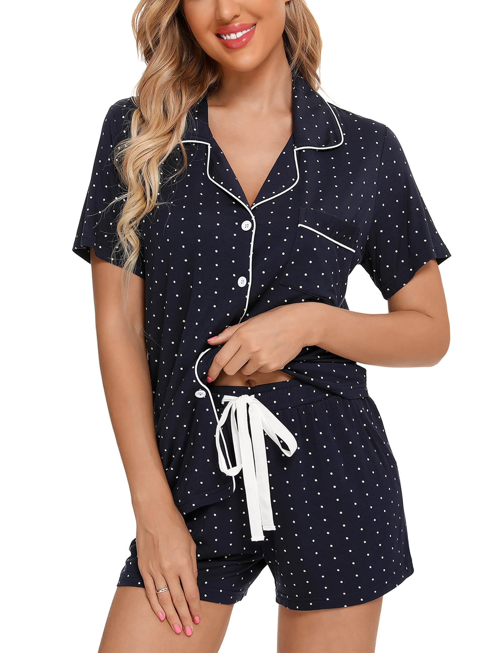 Leikar Women's Button Down Pajama Set - Soft Sleepwear Shorts & Top Lounge Outfit for Brides, Sleepovers, and Relaxing at Home