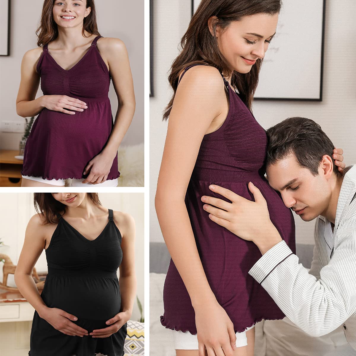 iloveSIA 2-Pack Maternity Nursing Tops with Built-in Bras - Soft Breastfeeding Camisoles for Comfortable Pregnancy & Postpartum Wear - Perfect for Nursing Moms at Home, Work or Outings