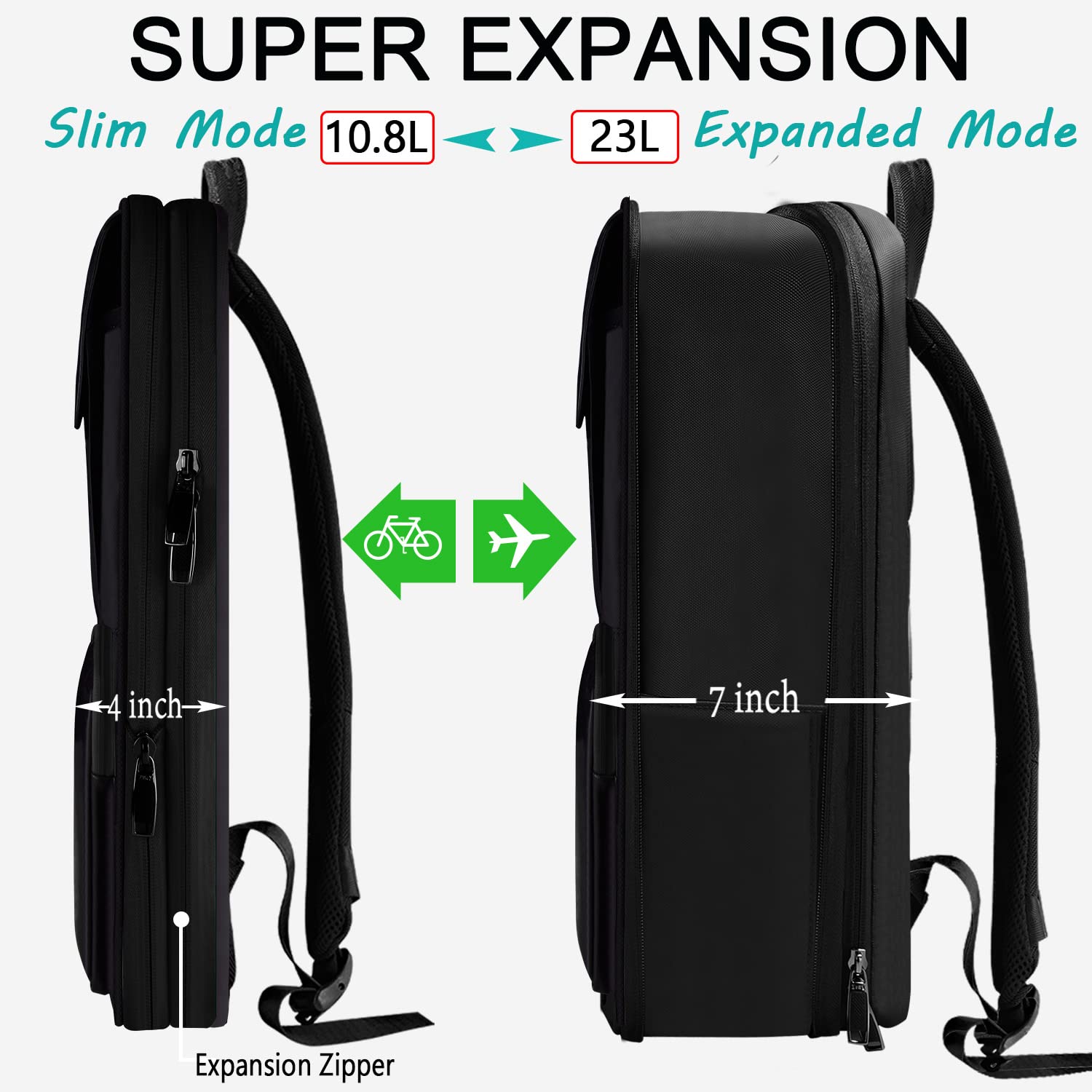 Slim Expandable 15-16 Inch Laptop Backpack for Business & Travel - Waterproof Anti-Theft Computer Bag for Men & Women (Black) - Perfect for Work Commute, College Campus & Airplane Carry-On