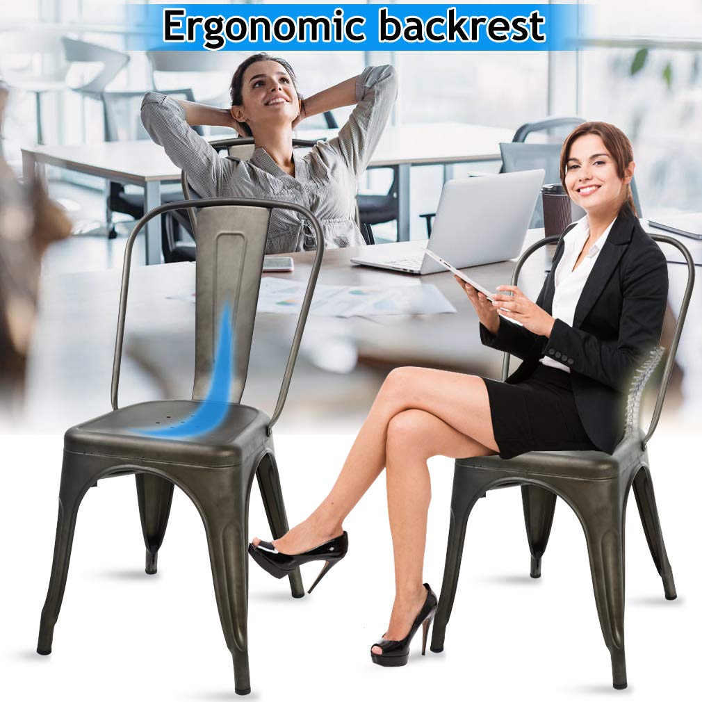 Metal Dining Chairs Set of 4 - Indoor Outdoor Stackable Bistro Chairs with 18 Inch Seat Height & 330LBS Capacity - Perfect for Restaurant, Cafe, Kitchen, Farmhouse, Pub & Industrial Decor