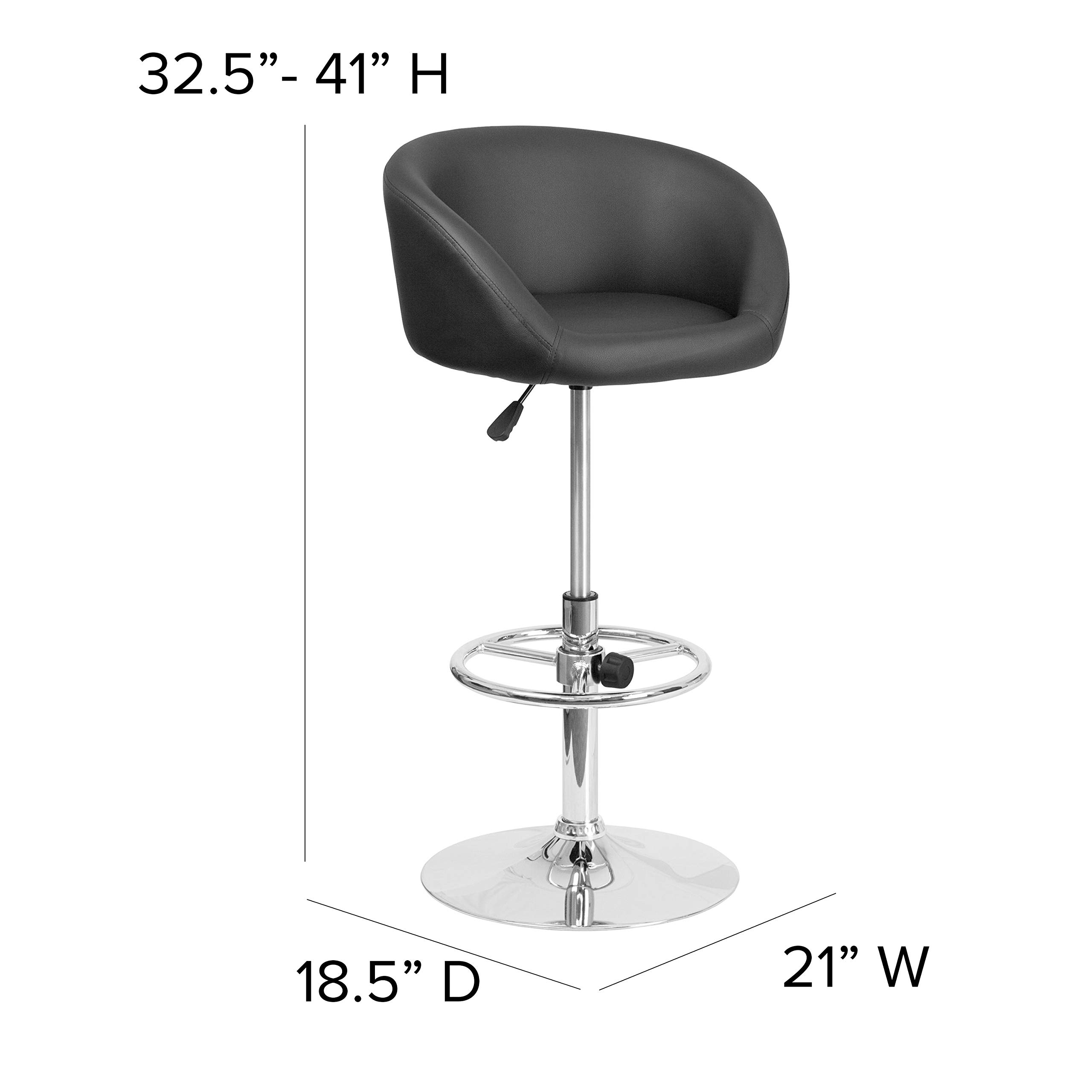 Adjustable Height Black Vinyl Bar Stool with Comfortable Barrel Back - Perfect for Kitchen Islands, Home Bars & Dining Countertops