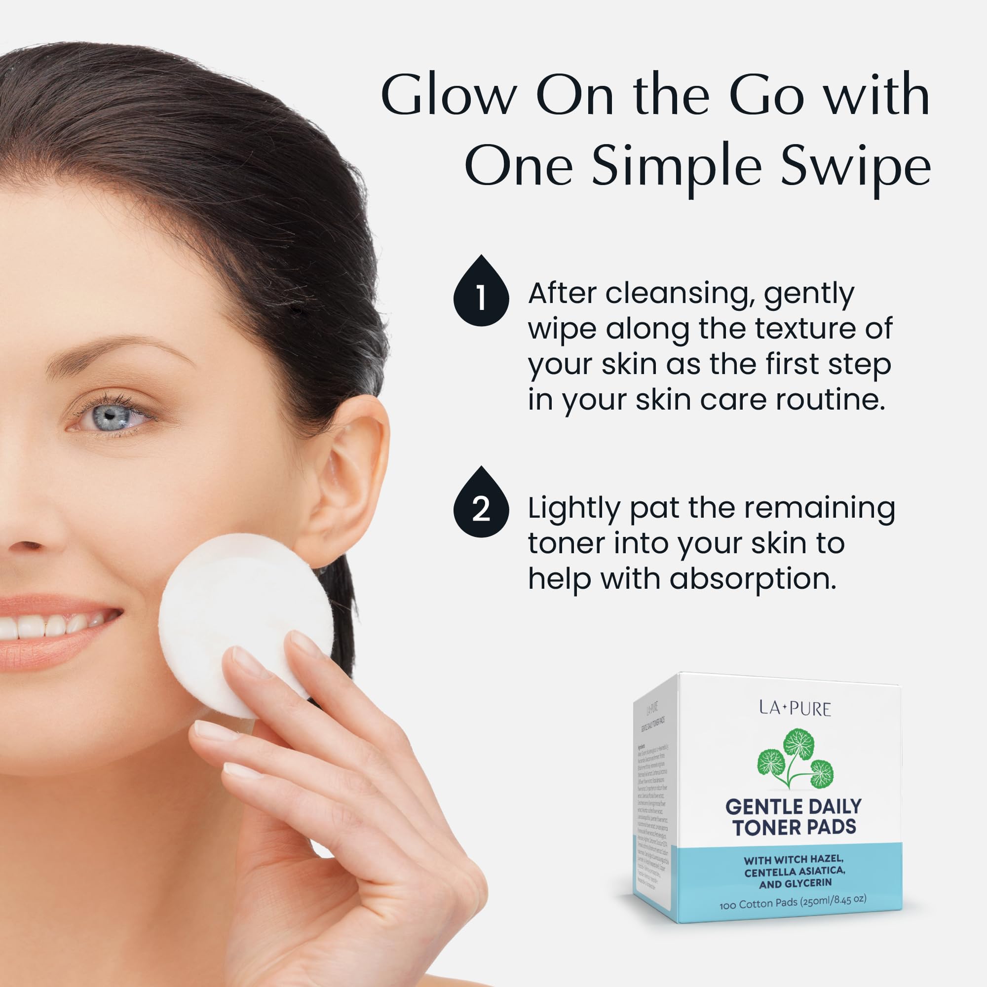 La Pure Witch Hazel & Centella Toner Pads - Hydrating Korean Skincare for Sensitive Skin | Daily Pore Care & Exfoliation